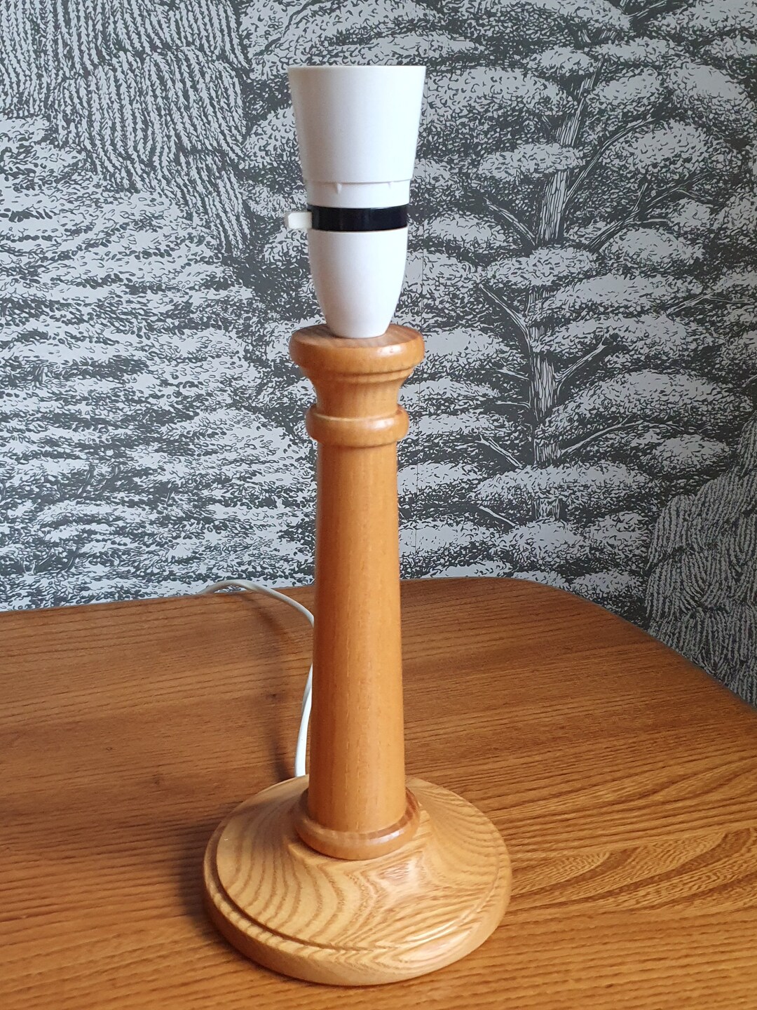 Vintage Wooden Candlestick Lamp Base Pale or Light Pine Finish for