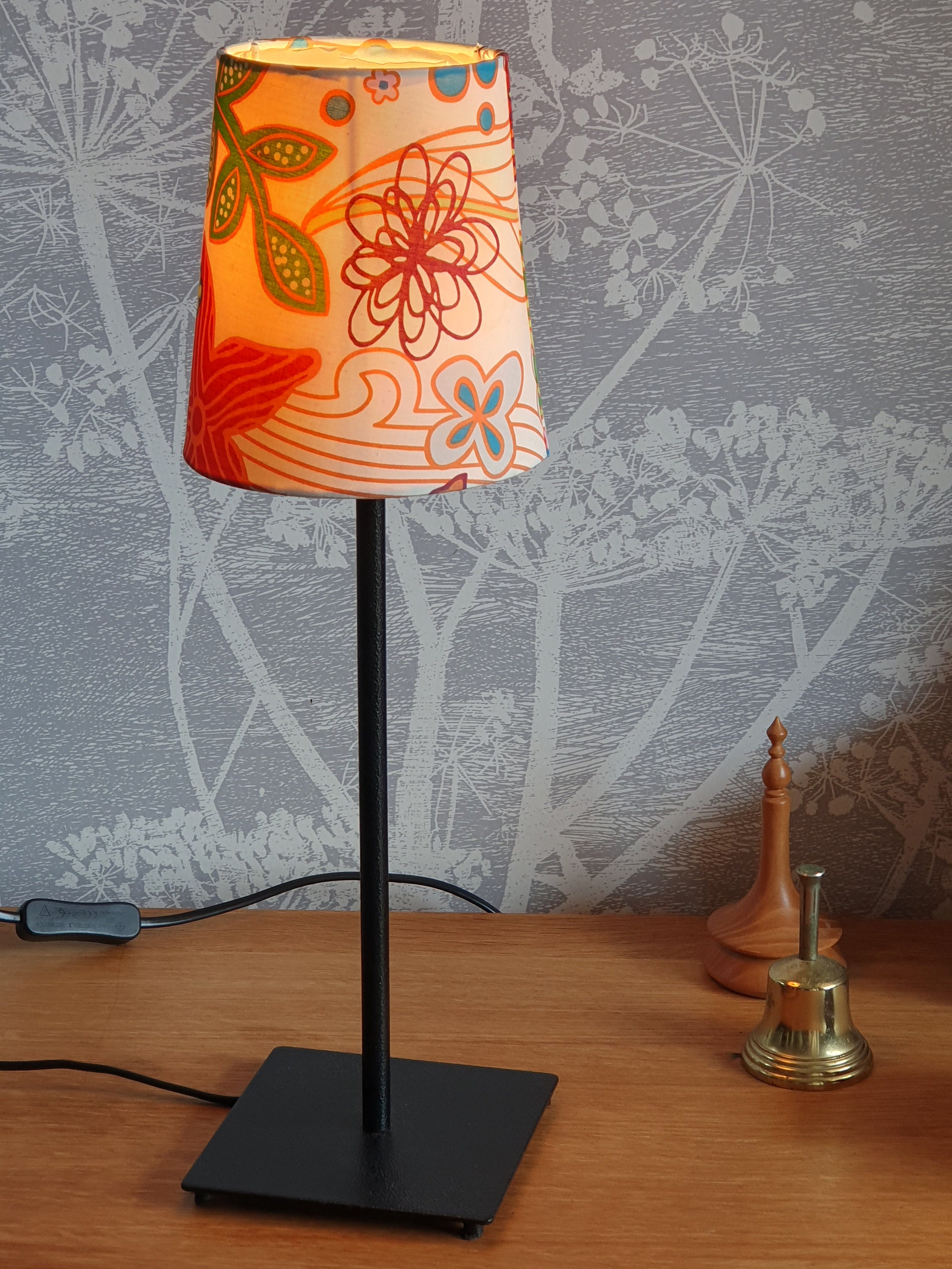 Vintage 1990s Ikea Grundton Black Metal Lamp With Scandi Floral