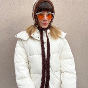 Unique mohair bonnet for adults, brown tones mohair balaclava with ties, super soft fluffy balaclava image 8