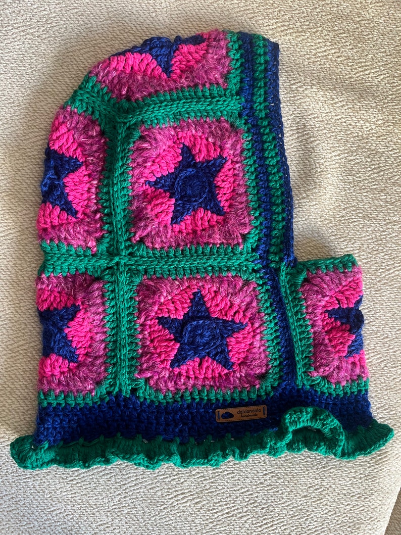 Crochet balaclava, balaclava knit, multicolor cozy balaclava in yellow pink blue, women's balaclava, granny square balaclava, hand knit hood image 3