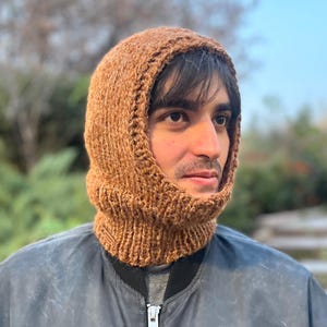 Handmade Knit Balaclava: Cozy Brown Winter Hood, Unisex Ski Mask