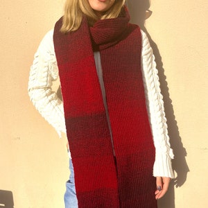 Hand knitted scarf in gradient red tones, cozy winter accessory, handmade neckwear made from 25% wool image 10