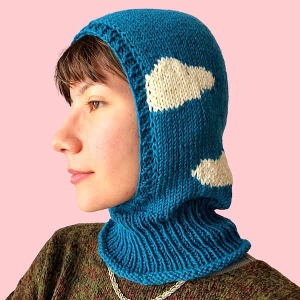Blue Knit Balaclava, Balaclava Ski Mask, Beanie Balaclava Face Cover, Handmade Hood for Man, Unique Design Head Wear, Gift For Knit Lovers