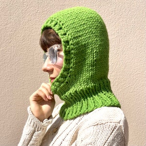 Hand knitted green balaclava