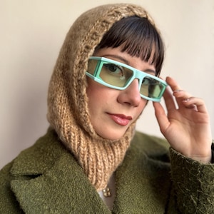 Handmade Camel Knit Balaclava: Ribbed Wool Blend Winter Hood