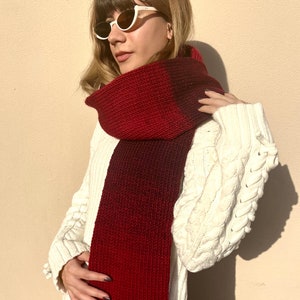 Hand knitted scarf in gradient red tones, cozy winter accessory, handmade neckwear made from 25% wool image 4