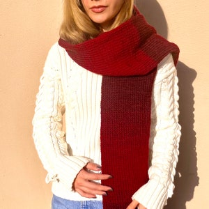 Hand knitted scarf in gradient red tones, cozy winter accessory, handmade neckwear made from 25% wool image 6