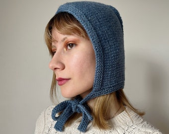 Pure wool bow tie adult’s bonnet in denim blue