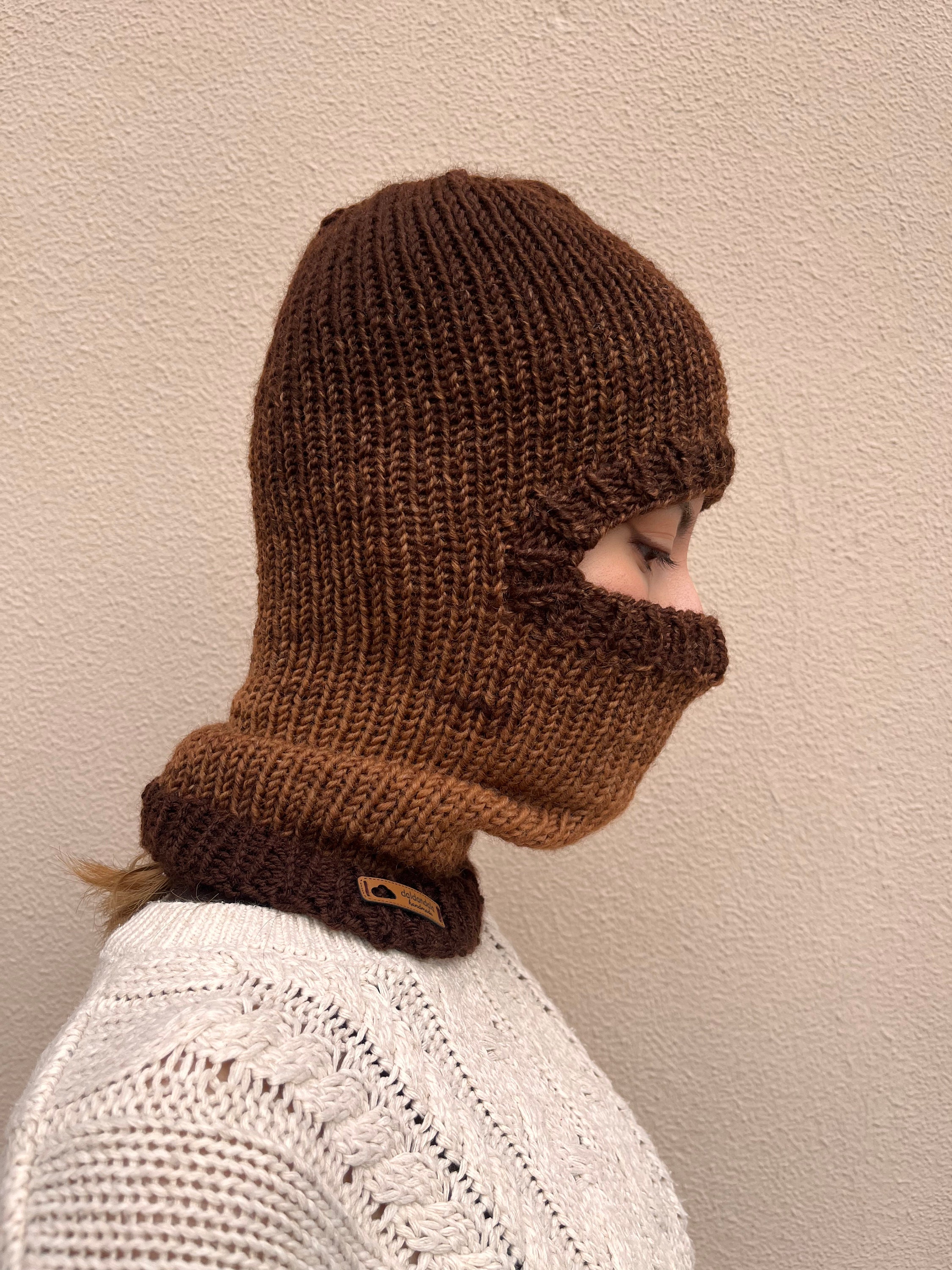 小物 deco depuis 1985 KNIT BALACLAVA beige Balaclava Full Face Cover, Hand Knitted Wool Balaclava in