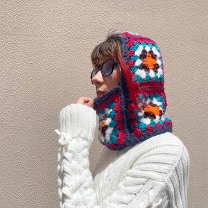 Crochet Balaclava Knitted Granny Square Hood Womens Balaclava Face Mask Pink Beanie Balaclava Mohair image 5