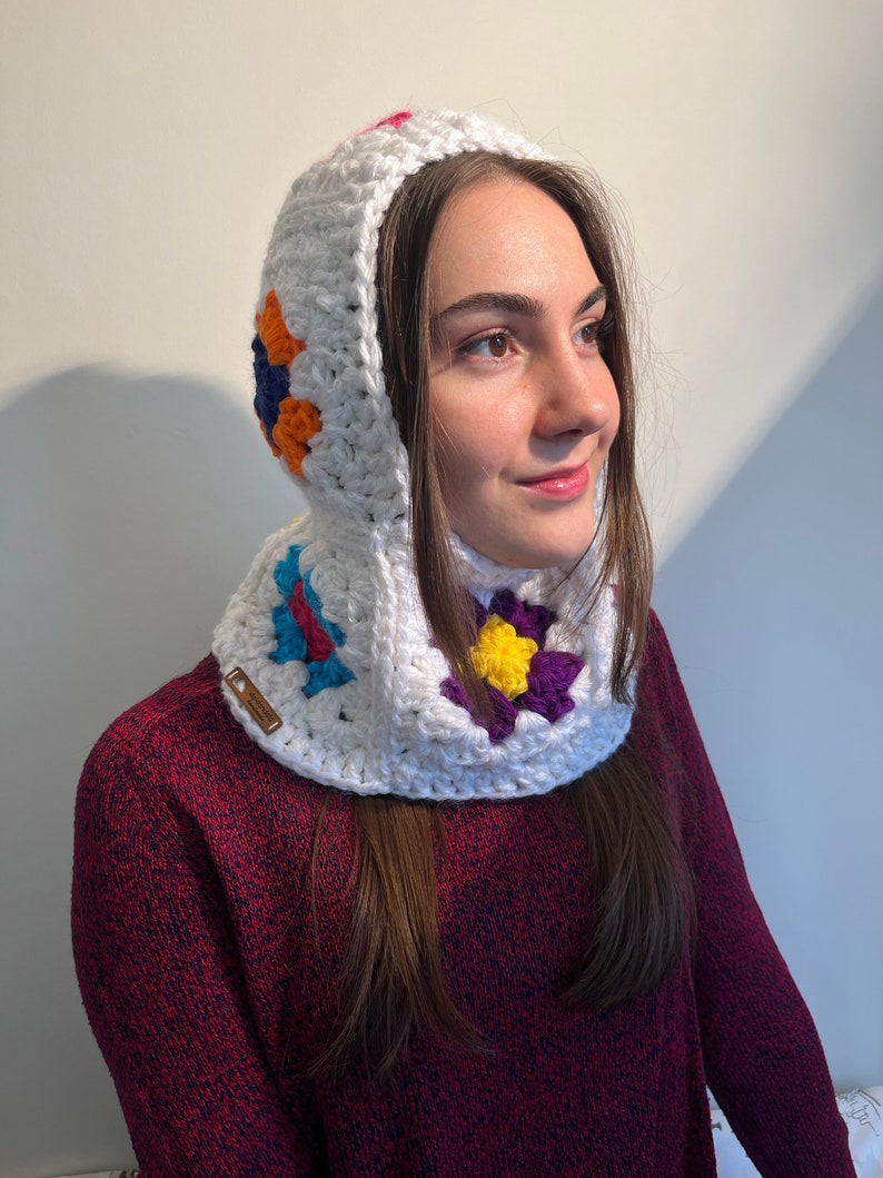 Balaclava crochet, hand knitted floral balaclava, granny square balaclava, balaclava knit, crochet hood image 6