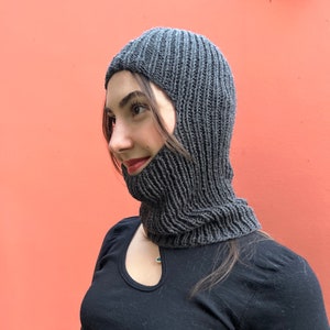 Dark gray socky full face balaclava, hand knitted balaclava, super soft cozy helmet, fitted balaclava ski mask