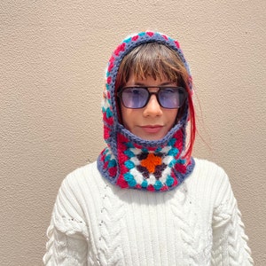 Crochet Balaclava Knitted Granny Square Hood Womens Balaclava Face Mask Pink Beanie Balaclava Mohair image 8