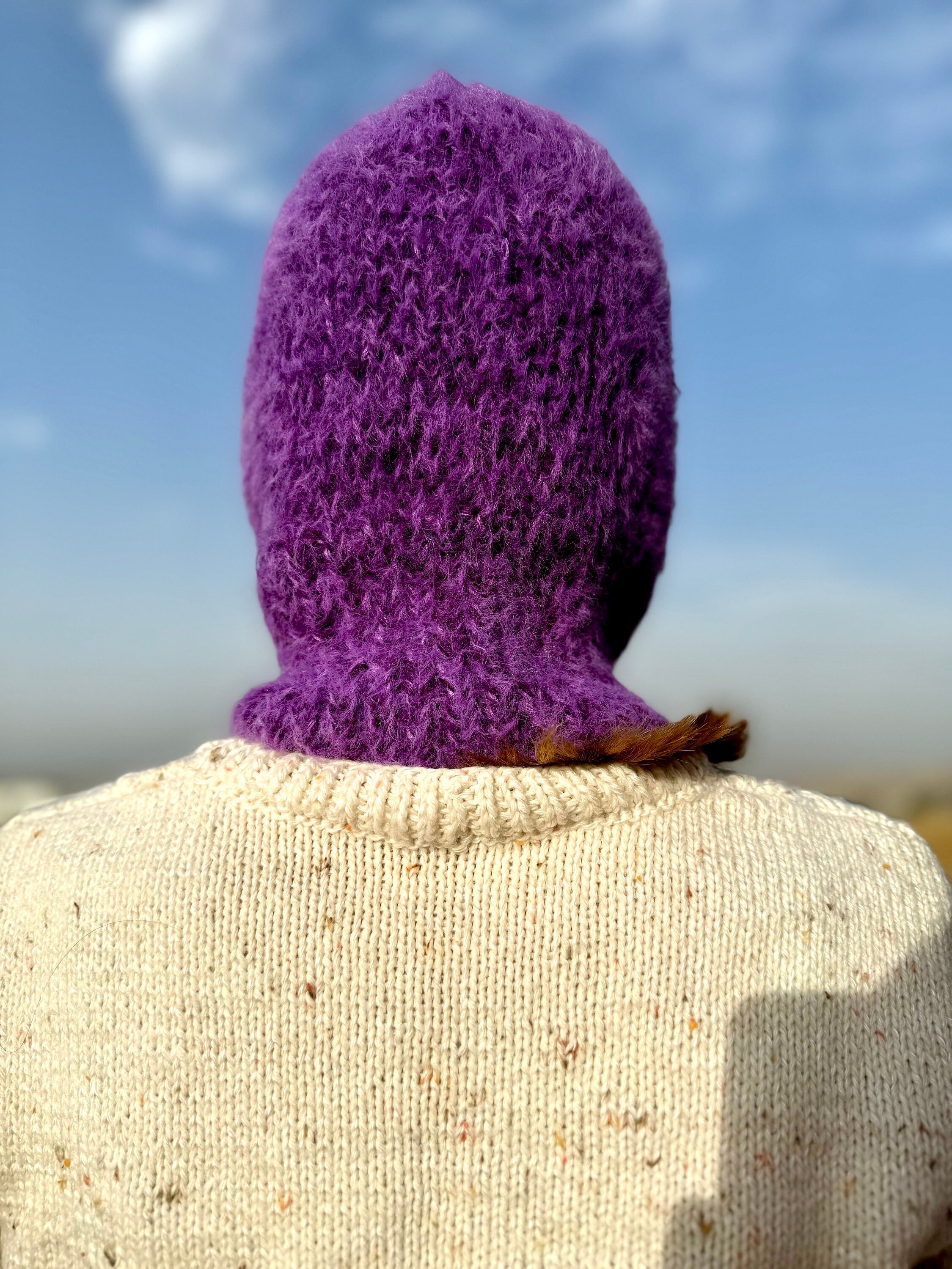 Purple Fluffy Balaclava Knit, Handmade Warm Fuzzy Hood - Etsy