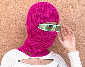 Pink balaclava, full face balaclava, hand knitted socky balaclava face cover