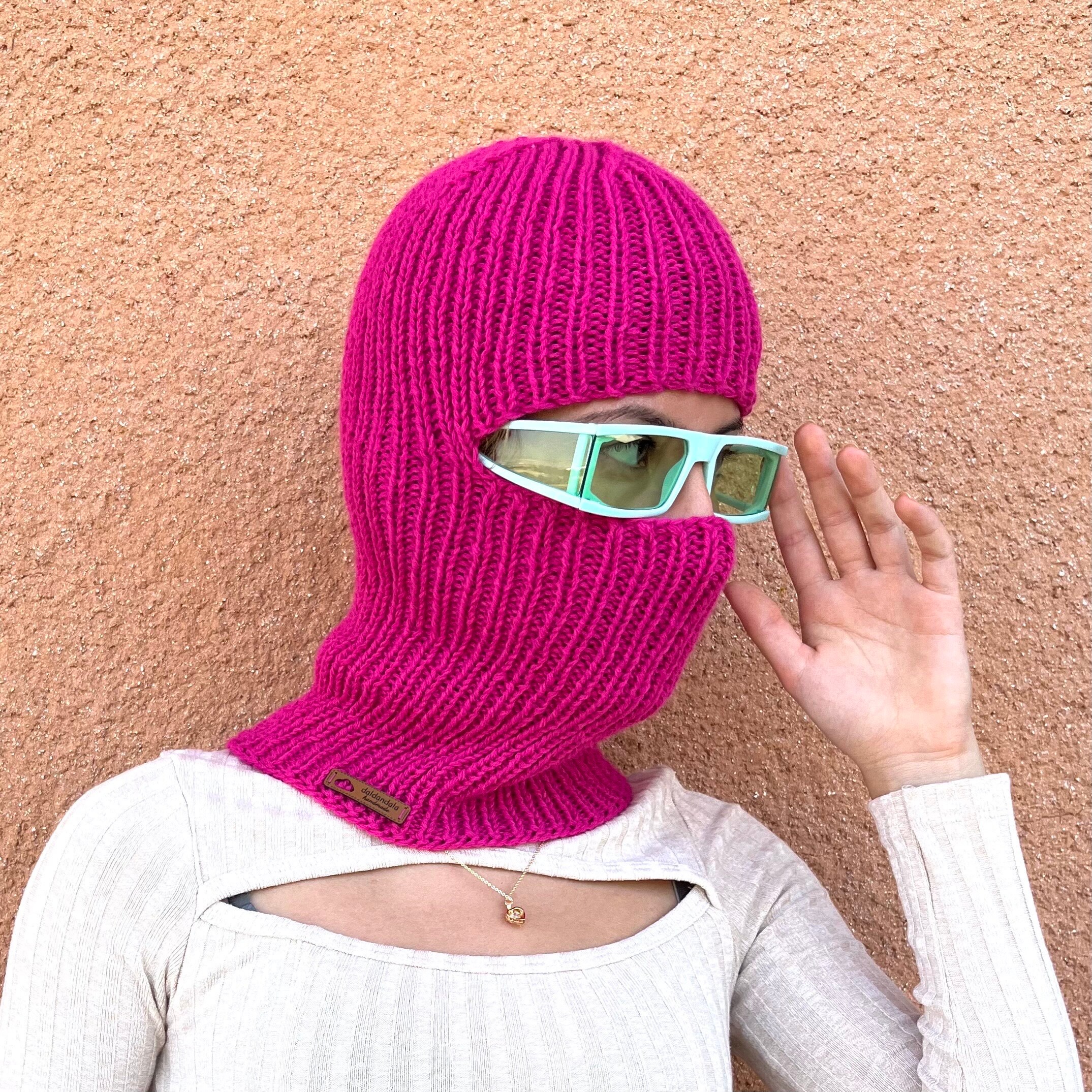 Pink Balaclava, Full Face Balaclava, Hand Knitted Socky
