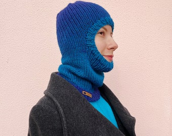 Hand Knitted Full Face Balaclava | Degrade Blue | Wool and Premium Acrylic Blend