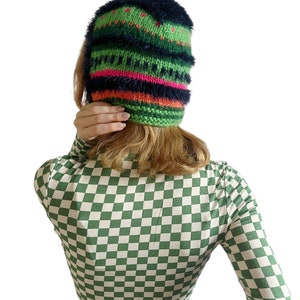 Bow tie bonnet, knit bonnet with long scarf, unique design fluffy balaclava knit image 3