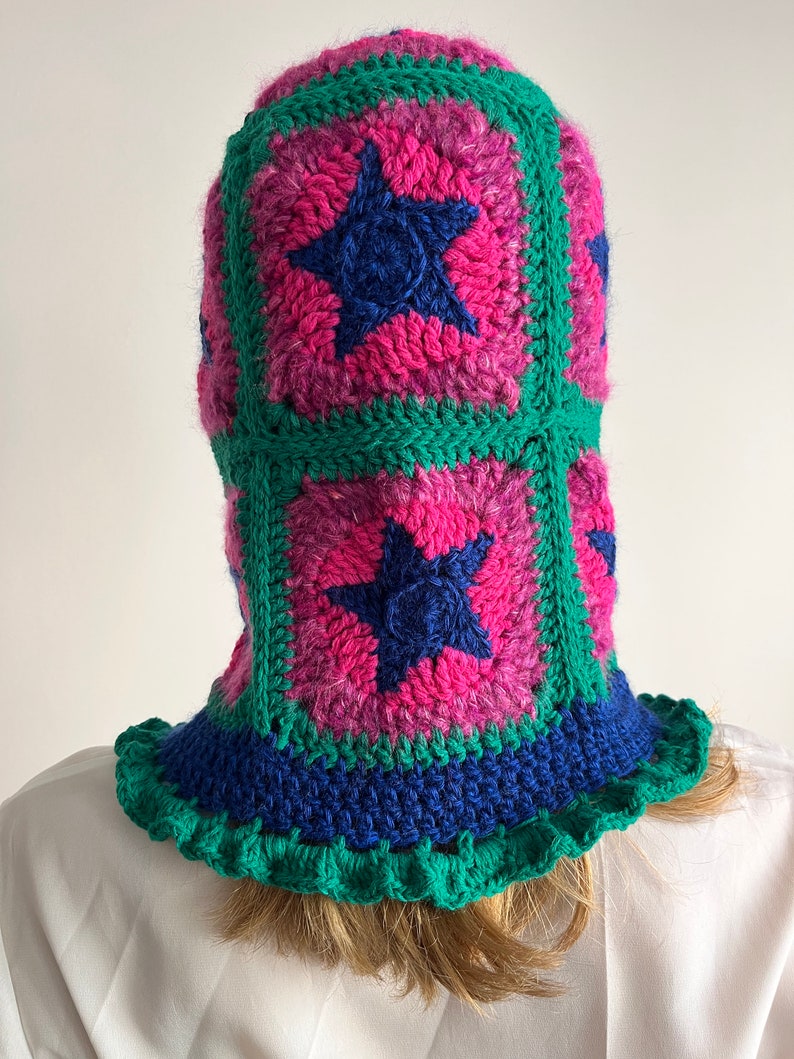 Crochet balaclava, balaclava knit, multicolor cozy balaclava in yellow pink blue, women's balaclava, granny square balaclava, hand knit hood image 8