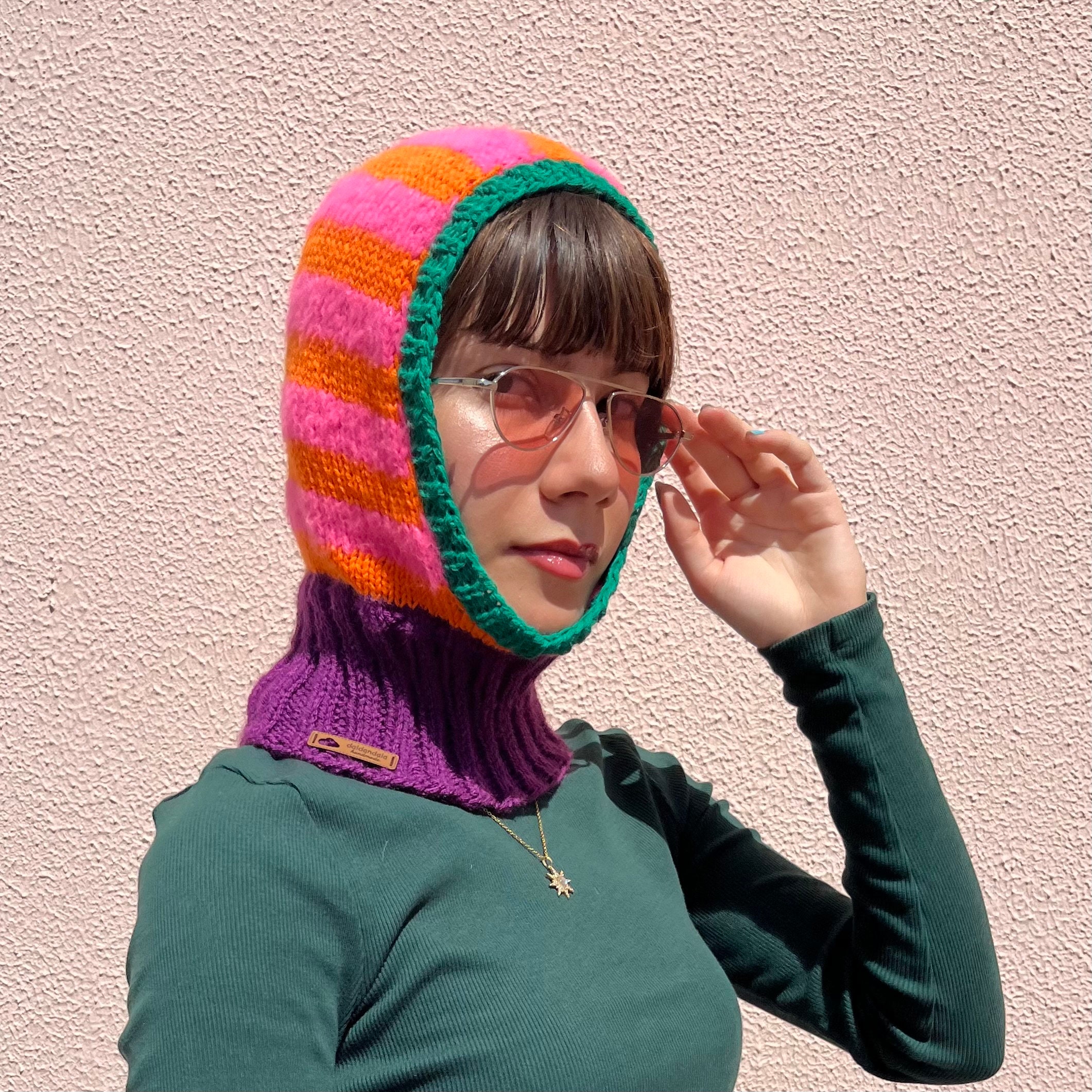 Hand-Knit Striped Balaclava: Wool Winter Hood, Trendy Ski Mask