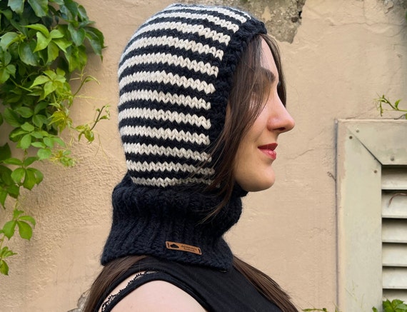 Hand Knitted Balaclava With Stripes, Black and White  display picture 1