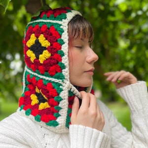 Crochet balaclava in vibrant colors, granny square hood, cotton balaclava ski mask