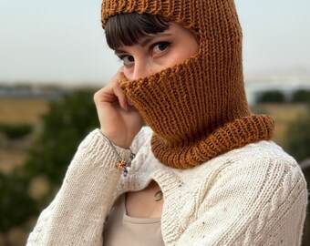 Hand Knitted Balaclava: Cinnamon Brown Wool Blend Ski Mask - Etsy