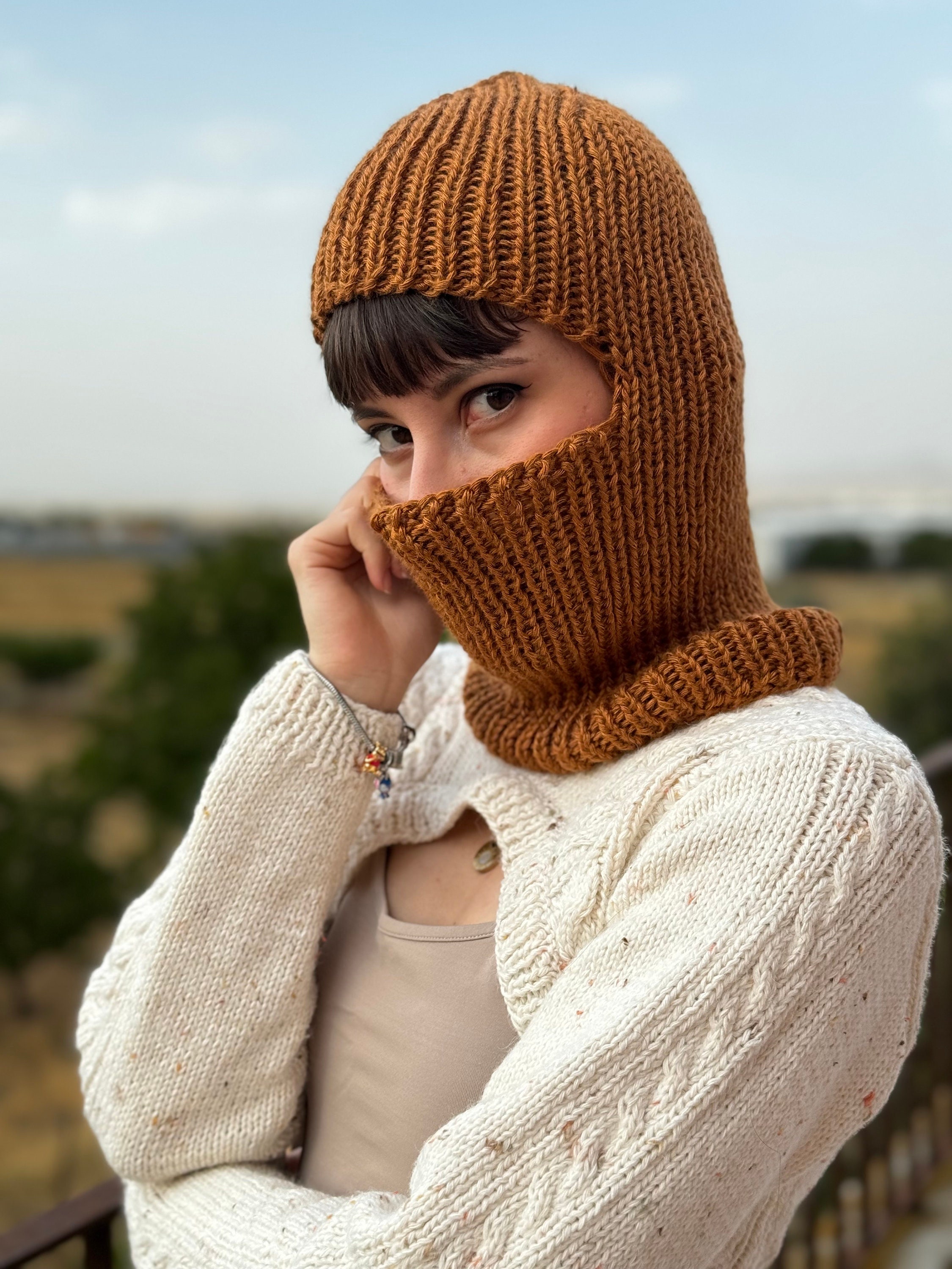 Hand Knitted Balaclava: Cinnamon Brown Wool Blend Ski Mask - Etsy