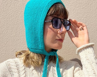 Wool bonnet for adults in blue in vibrant turquoise