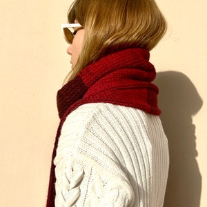 Hand knitted scarf in gradient red tones, cozy winter accessory, handmade neckwear made from 25% wool image 9