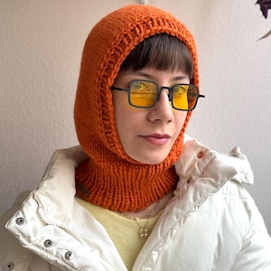 Hand-Knitted Rust Color Winter Balaclava Hood – Soft and Warm Knit Ski Hat - Wool pumpkin balaclava neck warmer
