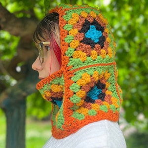 Crochet Balaclava Womens Knitted Hood Brown Beanie Balaclava Wool Cotton Balaclava Ski Mask, Custom Balaclava, Granny Square Hood