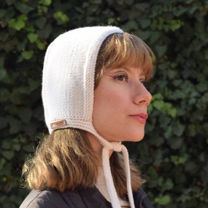 Handmade White Knit Wool Balaclava Bonnet: 70s Style Hood