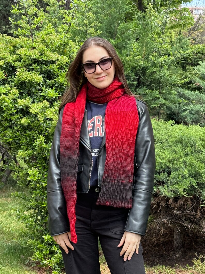 Hand Knit Wool Blend Scarf, Red Black Gradient Neck Warmer - Etsy