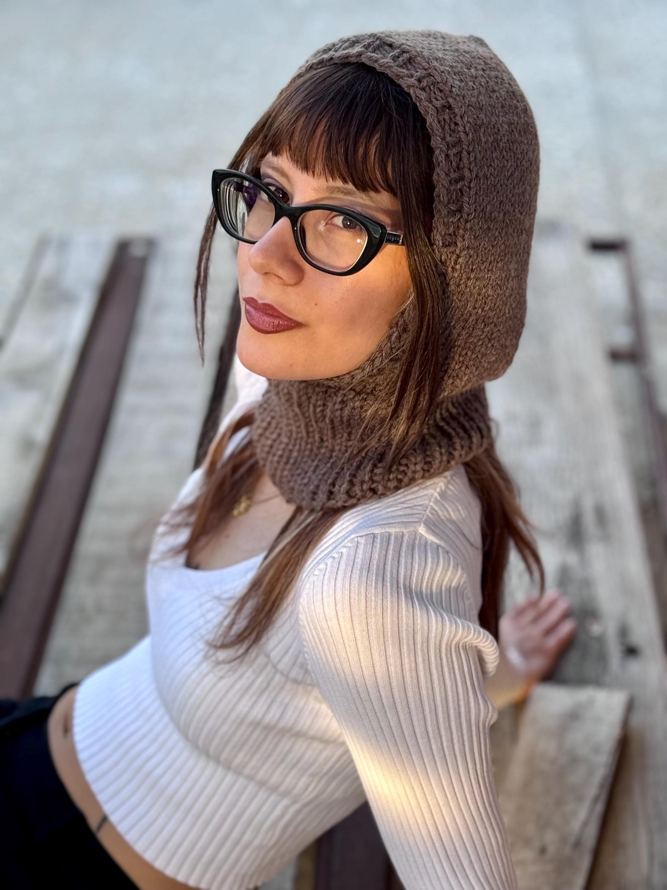 Hand Knit Balaclava グレイッシュベージュ Hand Knit Wool Blend Balaclava: Taupe Brown Winter Knit Hood - Etsy