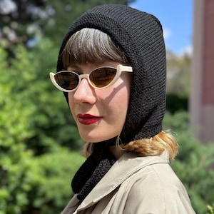 Hand Knitted Wool Balaclava: Black Bow Tie Bonnet for Adults