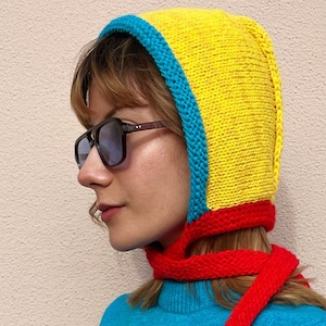 Handknit Wool Balaclava Bonnet: Colorful Winter Hood with Ties