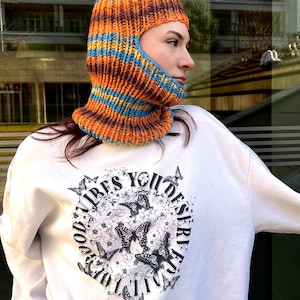 Hand knitted chunky wool full face balaclava: Warm face cover for winter