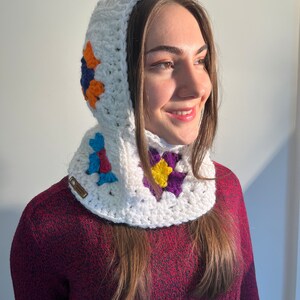 Balaclava crochet, hand knitted floral balaclava, granny square balaclava, balaclava knit, crochet hood image 3