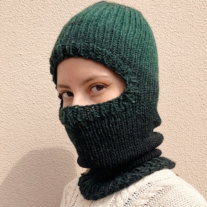 Hand Knitted Full Face Balaclava | Degrade Sacramento Green Tones | Wool Balaclava Face Cover