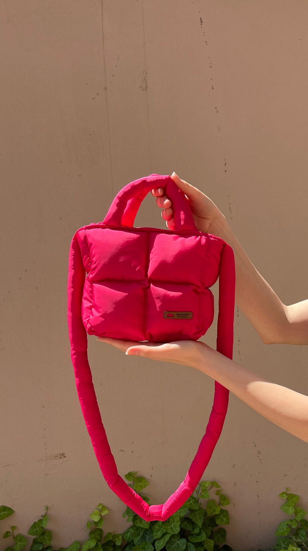 Handcrafted Pink Mini Puffer Bag With Zipper Closure, Inner Pocket, and ...