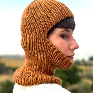 Hand Knitted Balaclava: Cinnamon Brown Wool Blend Ski Mask