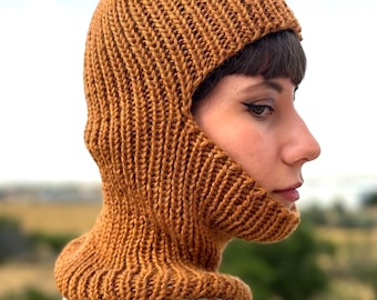Hand Knitted Balaclava: Cinnamon Brown Wool Blend Ski Mask - Etsy