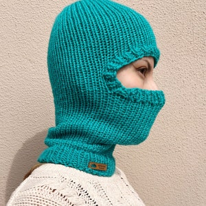 Handknit Blue Balaclava: Vegan Acrylic Knit Winter Ski Mask