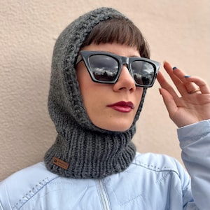 Handmade Knit Balaclava Hood: Chunky Wool Blend Ski Mask