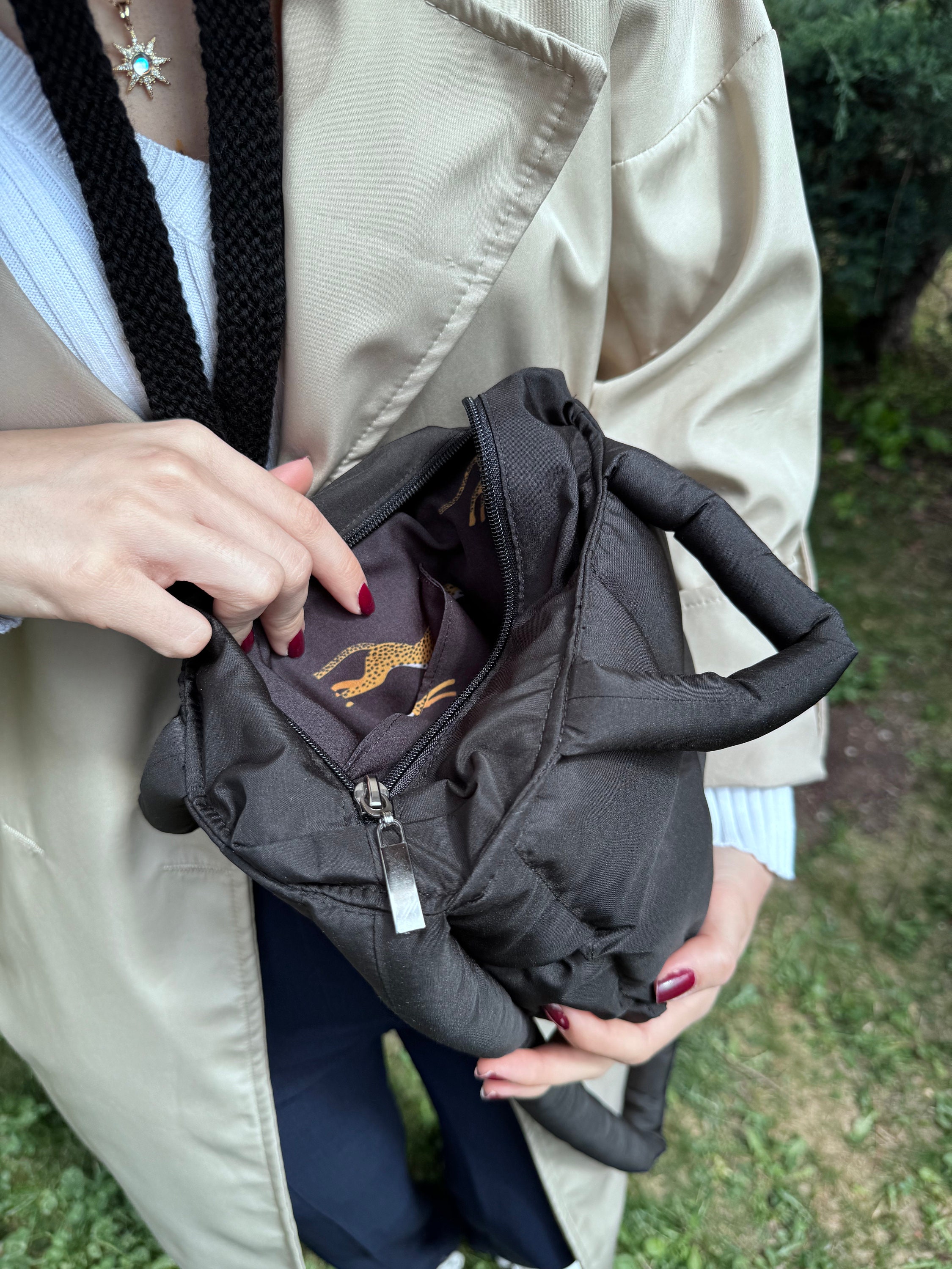 Mini Puffer Bag, Black Puffy Bag, Little Puff Nylon Bag