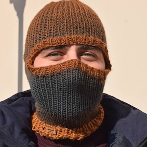 Balaclava full face ski mask, hand knit balaclava, unisex balaclava, balaclava for men and women, brown balaclava, hand knitted hood