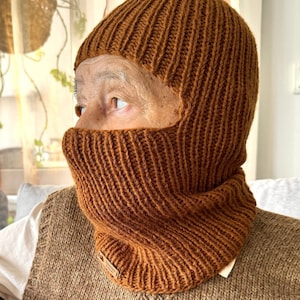 Hand Knitted Wool Balaclava: Cinnamon Brown Full Face Cover
