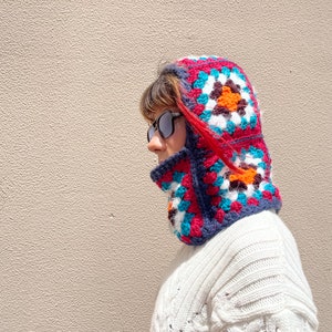 Crochet Balaclava Knitted Granny Square Hood Womens Balaclava Face Mask Pink Beanie Balaclava Mohair image 6