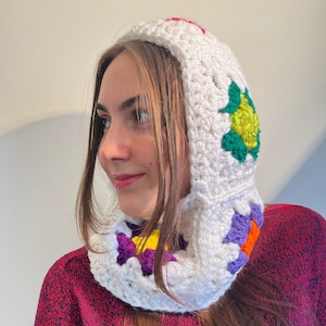 Balaclava crochet, hand knitted floral balaclava, granny square balaclava, balaclava knit, crochet hood image 1